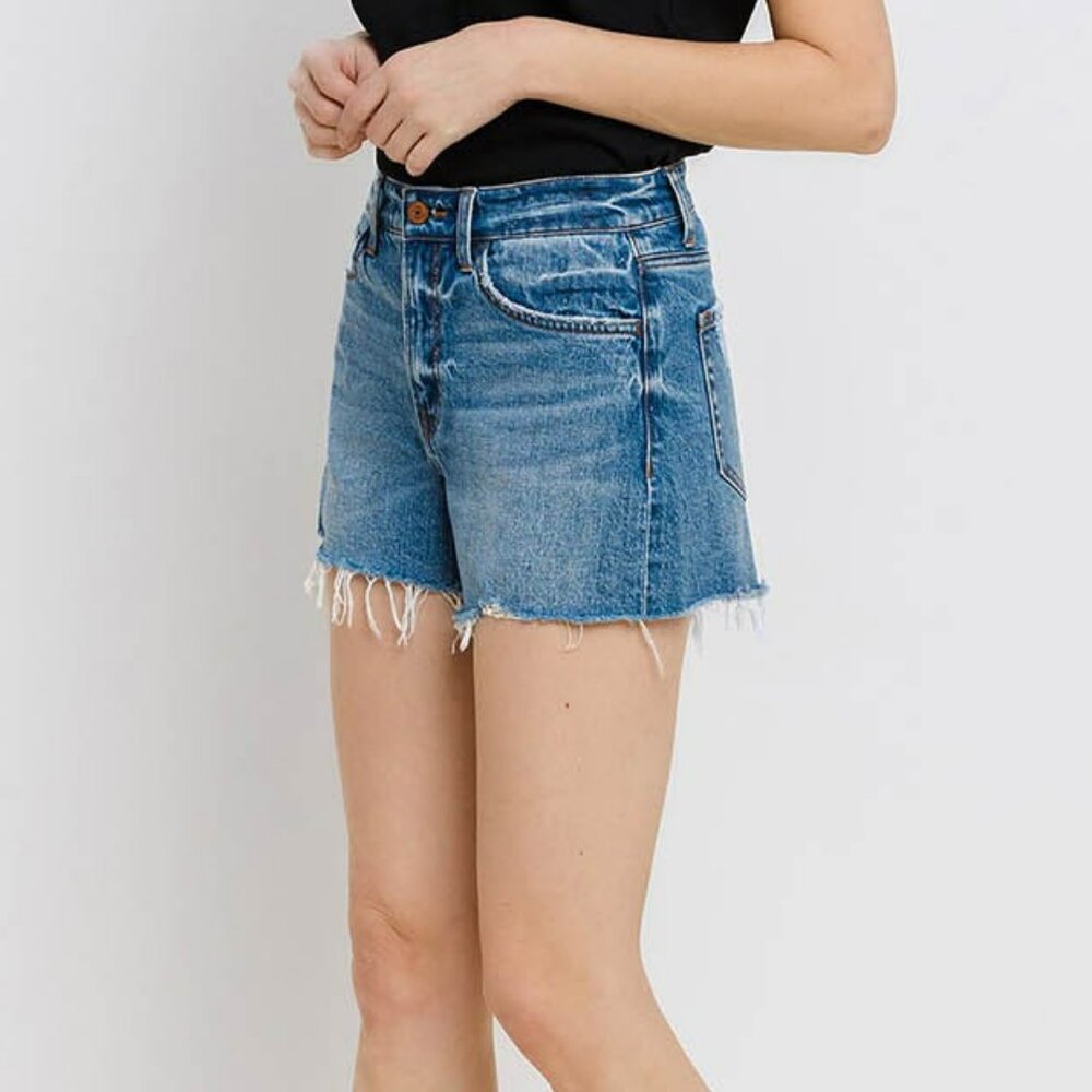 NWT Vervet by Flying Monkey High Rise Distressed Hem A-Line Shorts In Swan River - Picture 2 of 11